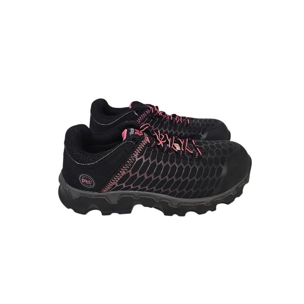 Timberland PRO Women's Powertrain Alloy-Toe Work Shoes A1RTM Black/Pink 7W - Picture 2 of 7